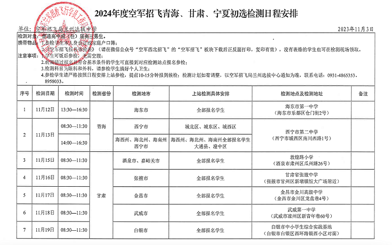 青海2024年度空軍招飛宣傳報名和初檢時